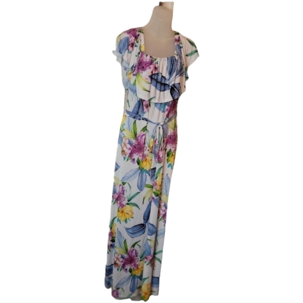 FTF; Floral Print Belted Waist Maxi Dress Sz 2X